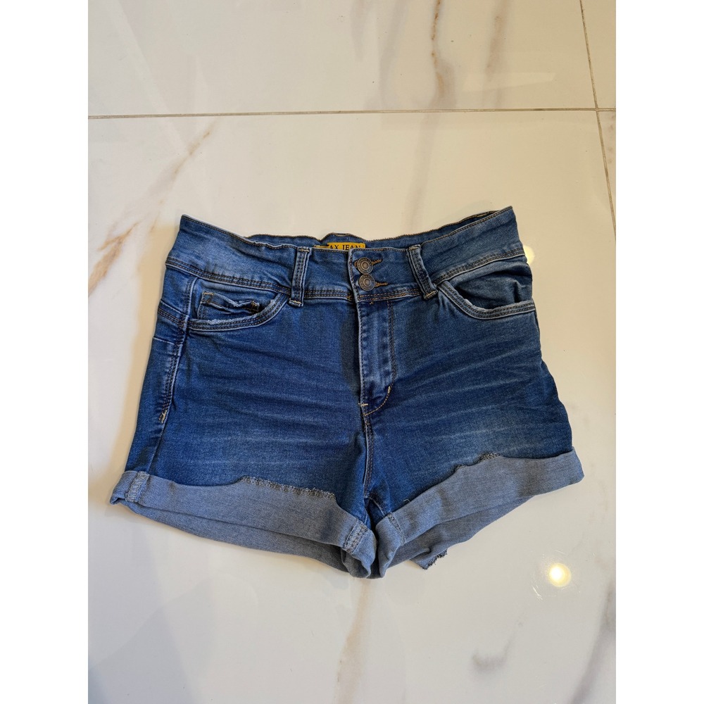 Wax Jean Butt I Love You Denim‎ Shorts Medium Wash Blue Cuffed High Rise Small